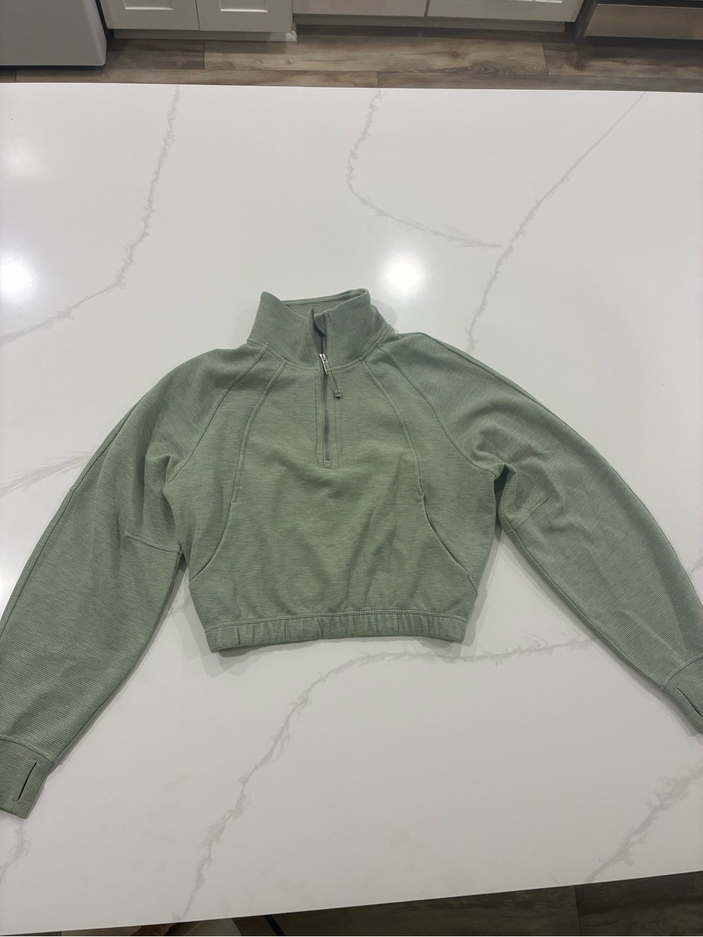 Lululemon Scuba Cropped Funnel-Neck Half Zip Waffle Sage